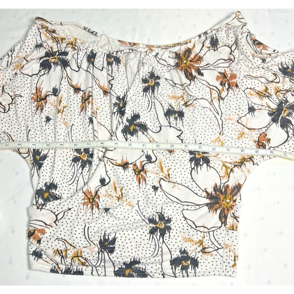 Free People MEDIUM Last Time FLORAL Printed Draped Bell-Sleeve BOHO Top  Ivory - Picture 5 of 8
